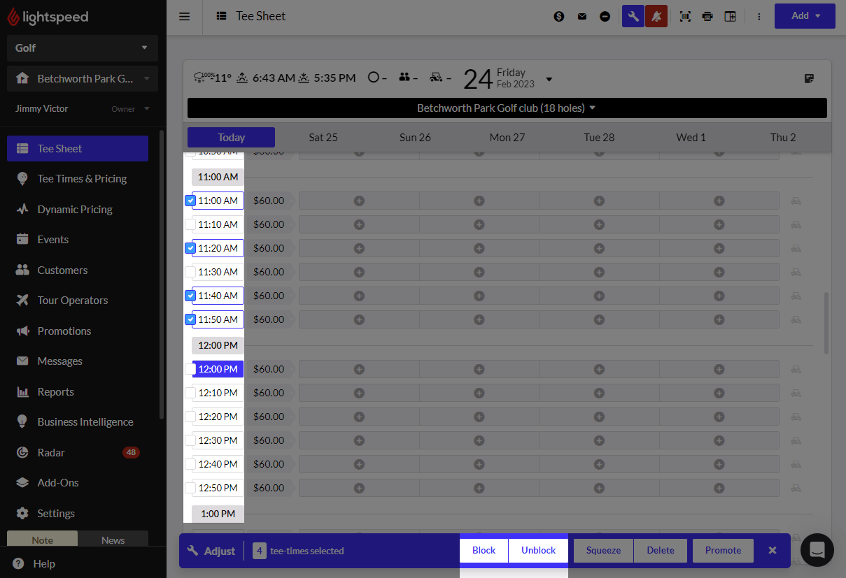 Blocking and unblocking tee times Lightspeed Golf