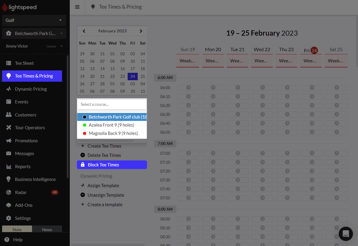 Blocking and unblocking tee times Lightspeed Golf
