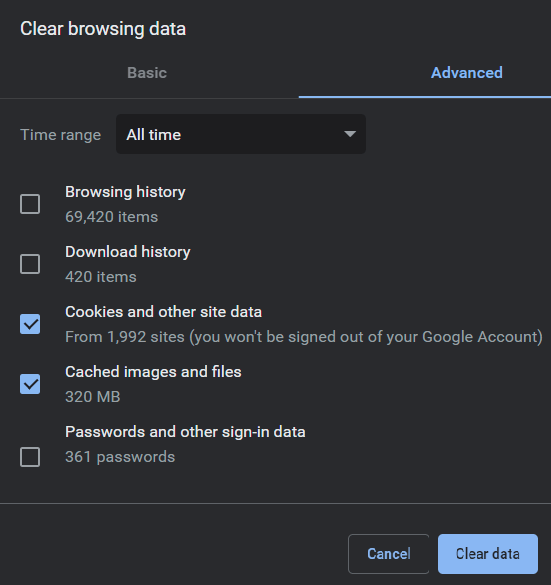 Clearing Chrome Cache