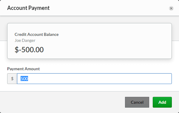 Sélection du montant de paiement du compte