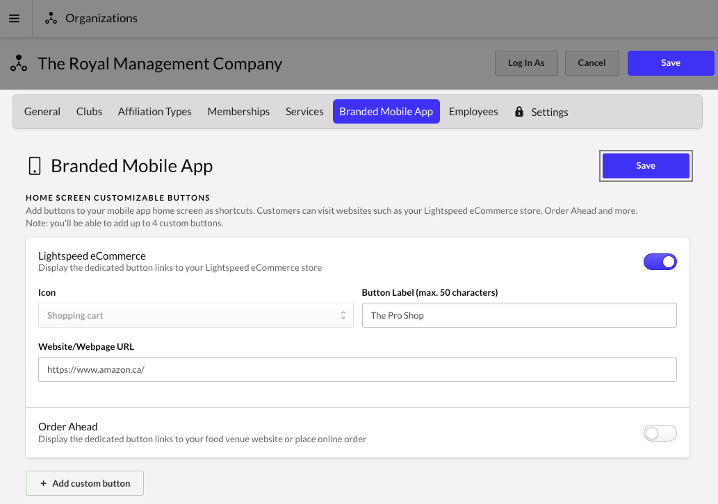 Paramètres de l'application mobile personnalisée pour MCO