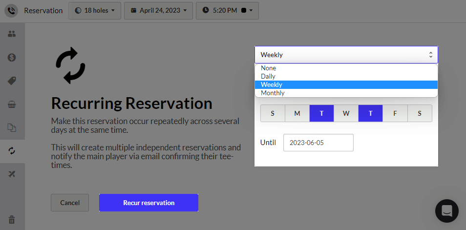 Recur reservation settings