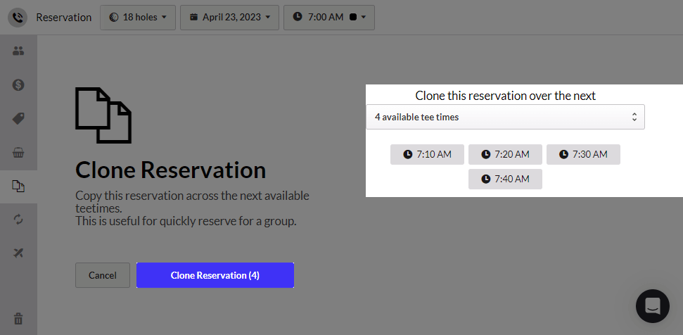 Clone reservation settings