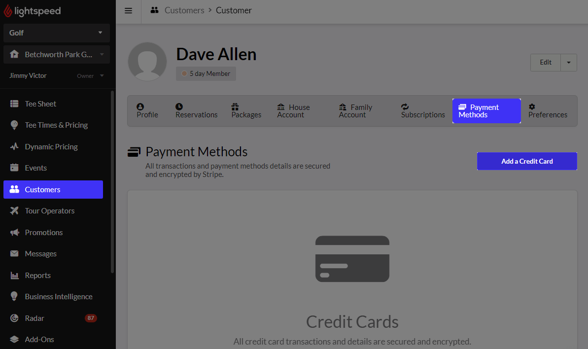 Payment Methods tab
