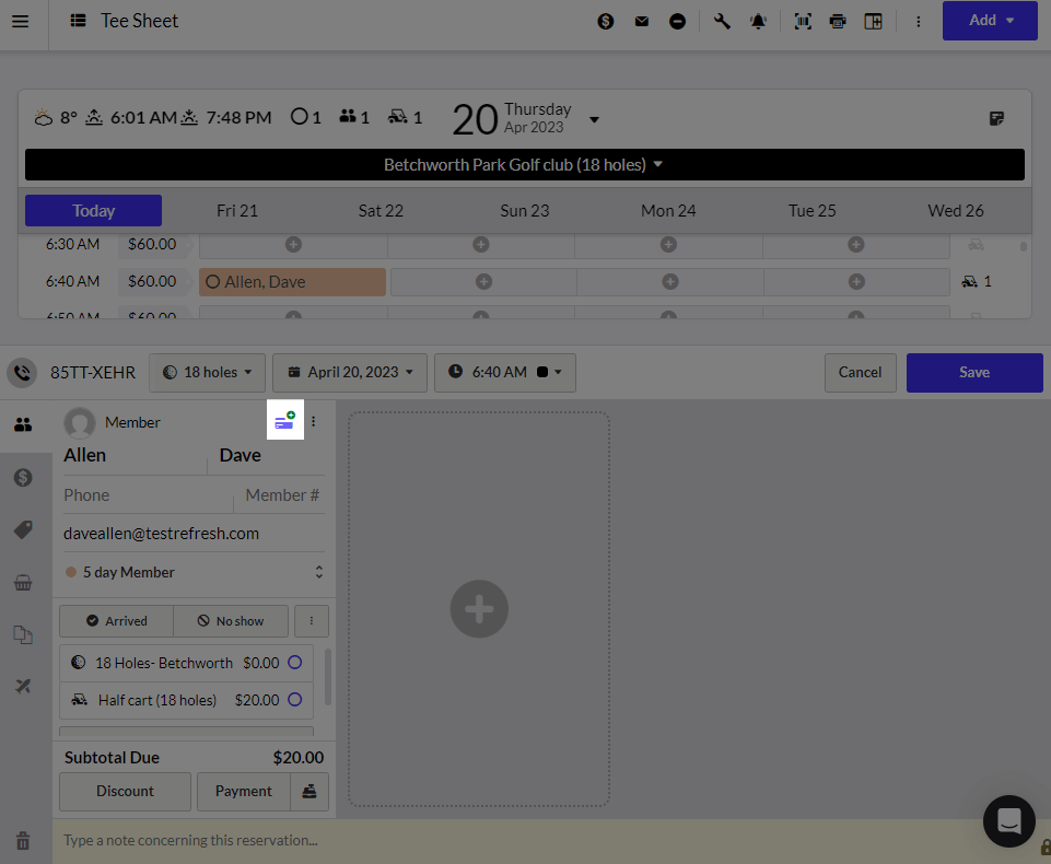 Adding card information from a reservation