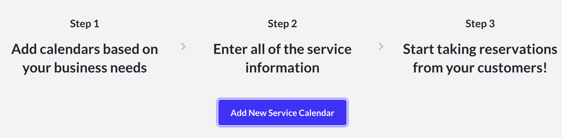Initial setup screen with Add New Service Calendar button