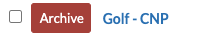 Payment Types settings page, highlighting the Archive button for Golf - CNP
