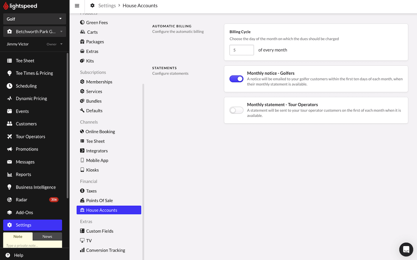 Paramètres de facturation automatique des comptes de crédit