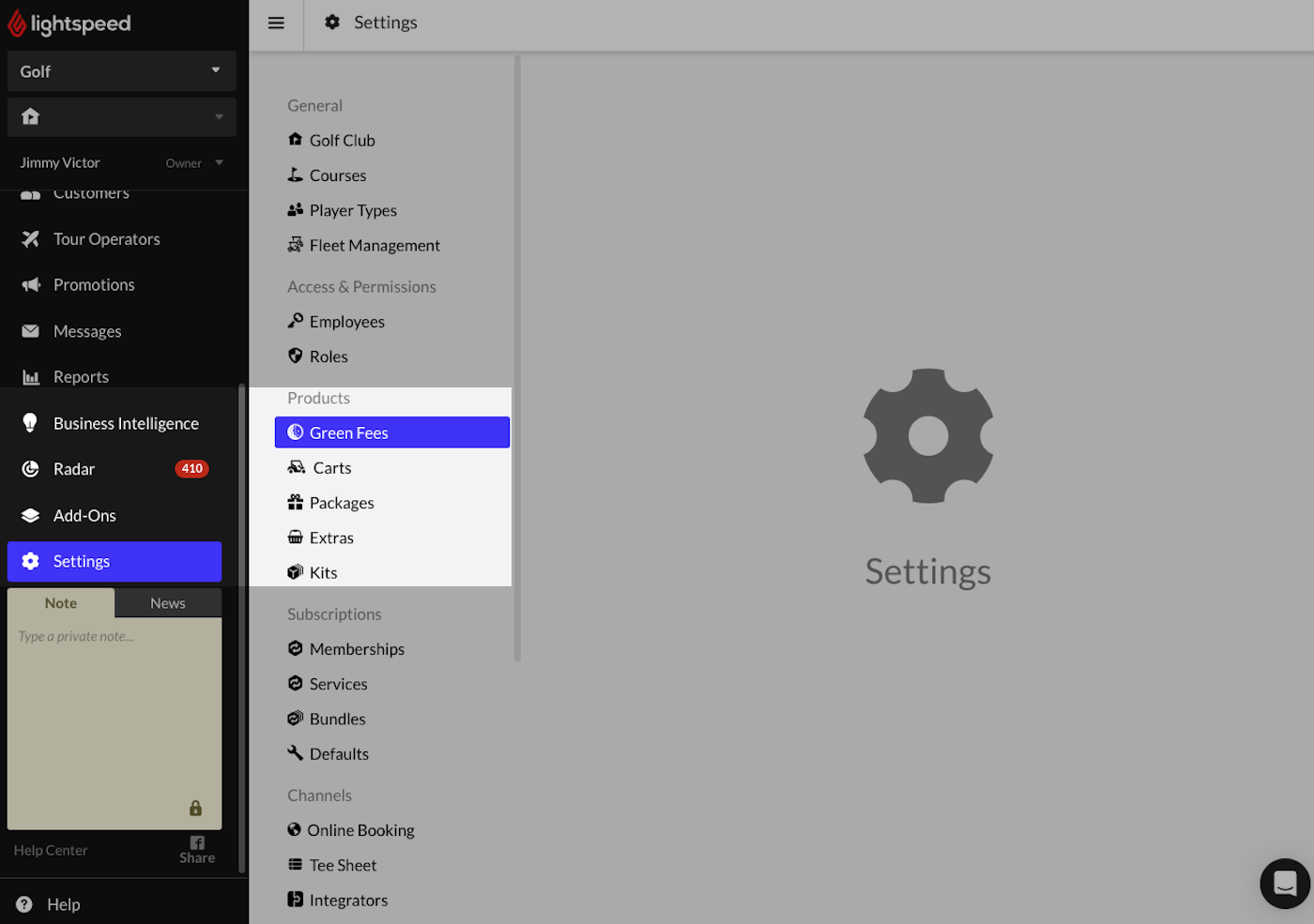 Navigating to Product settings