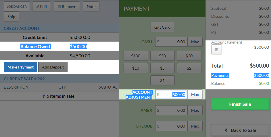 Making a payment towards house account balance