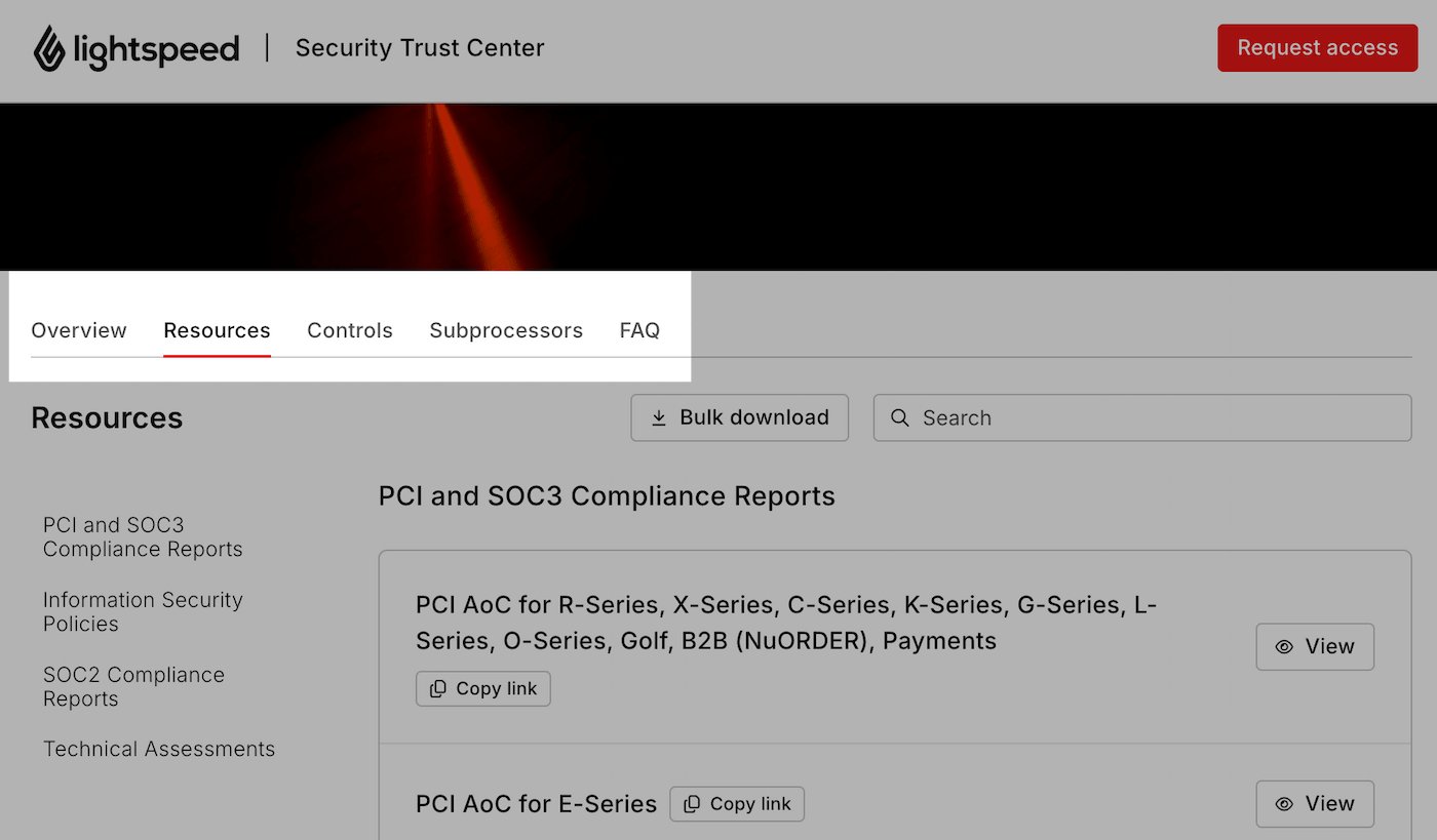Security Trust Center with the Resources tab highlighted.